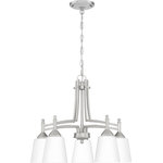 Quoizel - Quoizel BLG5122BN Billingsley 5 Light Chandelier - Brushed Nickel - The Billingsley is a clean, transitional collection. Its thin, twin support frame elevates the simple silhouette, while classic accents easily coordinate with a variety of home decor styles. Complemented by etched glass shades, all fixtures are available in your choice of brushed nickel or old bronze finish.