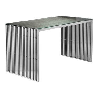 Lux 59" Silver Brushed Metal Desk - Stylish & Modern