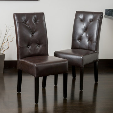 Contemporary Dining Room w/ Brown Leather Dining Chair