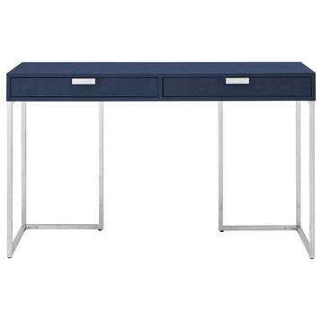 Nicole Miller Chayton Console Table Faux Shagreen 47.3Lx15.2Wx30H, Navy/Chrome