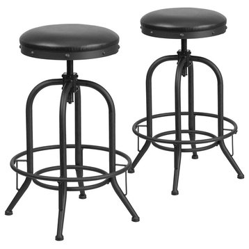 Set of 2 Rustic Bar Stool, Backless Faux Leather Seat With Swiveling Function
