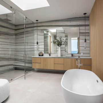 Luxury Bathroom with Custom Stone Slab Walls - Milano Granite