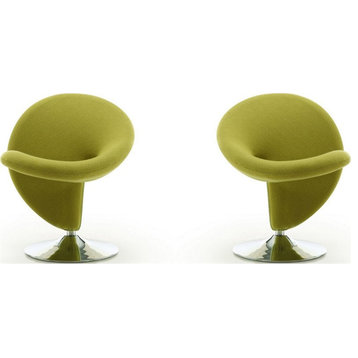 Manhattan Comfort Curl Fabric Swivel Accent Chair in Green (Set of 2)