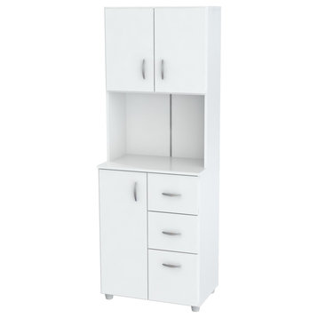 White Finish Wood High Low Full Size Microwave Cabinet