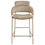 Meridian Furniture - Yara Beige Velvet Upholstered Counter Stool, Beige - Mosey up to the counter and have a seat on this Yara velvet counter stool. Designed with an ultra modish look that's ideal for contemporary and modern decor, this counter stool comes upholstered in soft beige velvet for a look that wows from every angle. The luxurious fabric feels sleek and soft against the skin while the iron metal frame and brushed brass finish lends elegance and durability to the stool's overall design.
