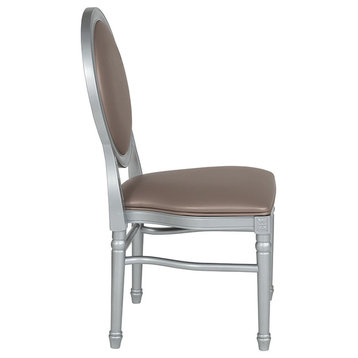 900 lb.Capacity King Louis Chair with Taupe Vinyl Back and Seat and Silver Frame