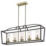 Golden Lighting - Mercer 5 Light Linear Pendant, Matte Black - With seeded glass and a contemporary finish, the simplicity of the Mercer Collection is suitable for transitional to modern interiors. Bold, graphic lines in matte black create the open cage design. The fixtures are available in multiple accent colors to match or contrast the smooth cages. This 5-light linear pendant perfectly illuminates an elongated bar, dining table, or kitchen island. The generous frame also works well for a modern-loft look.