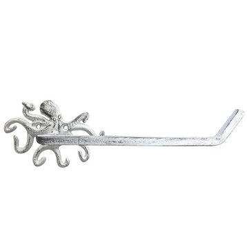Whitewashed Cast Iron Octopus Toilet Paper Holder 11'', Beach Bathroom Decor, B