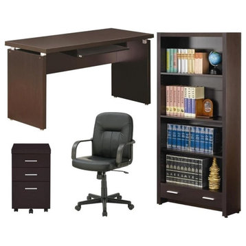 Home Square 4 Piece Set with Desk Mobile File Cabinet Bookcase and Office Chair