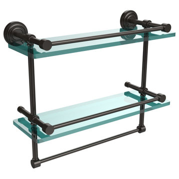 Dottingham 16" Gallery Double Glass Shelf with Towel Bar, Oil Rubbed Bronze