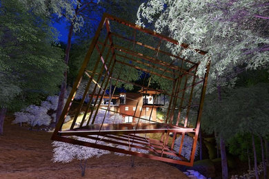 Inspiration for a mid-sized modern backyard deck remodel in St Louis with a pergola
