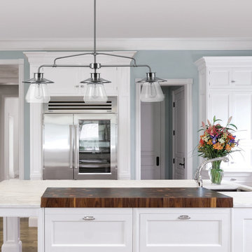 Nate 3-Light Chandelier, Brushed Steel, Clear Glass Shades
