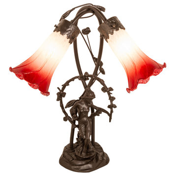 17 High Red/White Pond Lily 2 Light Trellis Girl Table Lamp