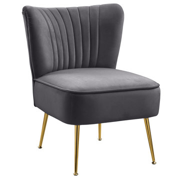 Tess Channel Tufted Velvet Upholstered Accent Chair, Gray
