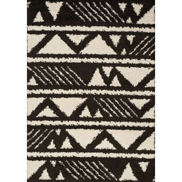 Miley Collection Black White Modern Geometric Area Rug, 5'3"x7'7"