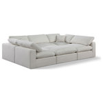 Meridian Furniture - Comfy Upholstered U-Shaped Modular Sectional, Cream, 6-Piece: 3 Armless Chair, 2 Corner Chair, 1 Ottoman, Linen Textured Fabric - Give your space a whole new look with this cream Comfy linen textured fabric sectional. This handsome sectional fits nicely with other items in the Comfy collection and is a versatile seating option designed for adaptability, comfort and style. Wrapped in rich cream durable linen textured fabric upholstery, this sectional offers a plush embrace of overstuffed down feather cushions, carefully crafted to deliver the highest level of comfort. The perfect seat for creating an oasis for relaxation, this sectional has thick foam surrounding its frame for added support and coziness.