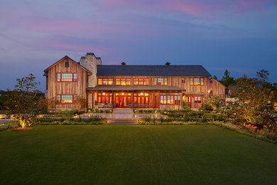 Inspiration for a rustic brown two-story wood exterior home remodel in Santa Barbara