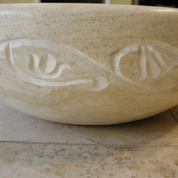 White Travertine sink with carving - Bathroom Sinks