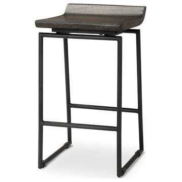 Givens Black Solid Wood Seat with Black Metal Frame Counter Stool
