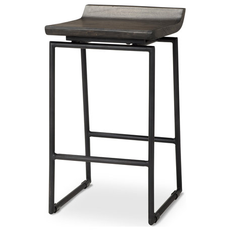 Givens Black Solid Wood Seat with Black Metal Frame Counter Stool