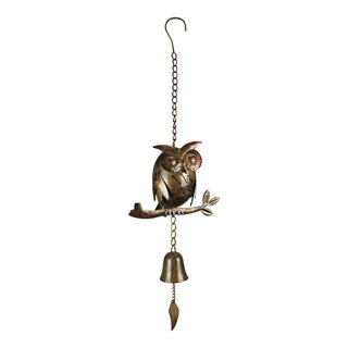Decorative Metal Owl Mottled Finish Wind Chime Sculpture