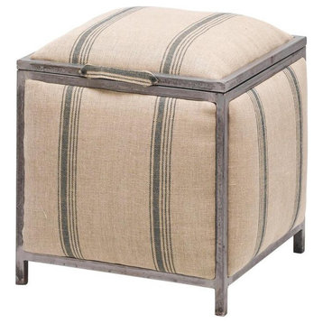 18" Small Square Upholstered Storage Ottoman Striped Taupe, Lynn
