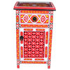 Moroccan Nightstand Table Handpainted Arabic Style Decor Glass Top , Red