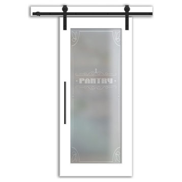 Pantry Sliding Barn Door with Frosted Design  (Full Private), 30"x84", Right