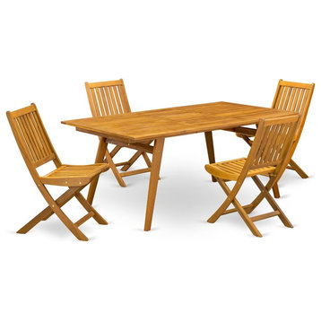 East West Furniture Denison 5-piece Wood Patio Dining Set in Natural Oil