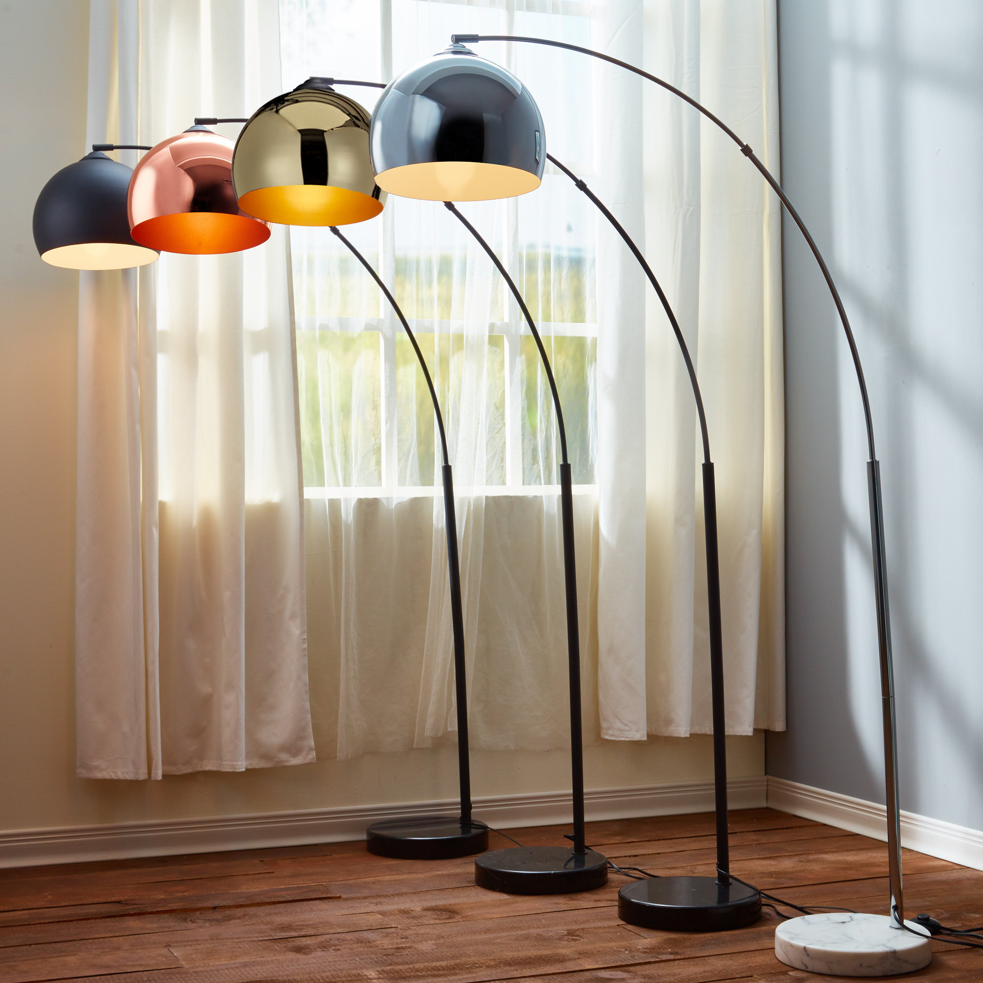 Arc Floor Lamp, Black Shade and Marble Base - Contemporary - Floor ...