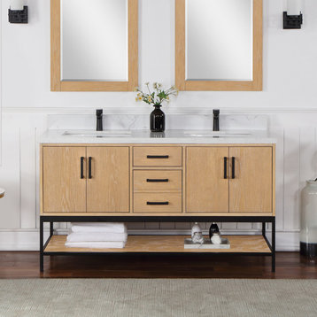 Wildy Washed Oak Bathroom Vanity Set, 60", Without Mirror