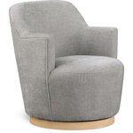 Meridian Furniture - Clarita Swivel Accent Chair, Grey, Chenille Fabric - Enhance the comfort and style of your room with the Clarita Chenille Fabric Swivel Accent Chair. This chair features soft light grey chenille fabric and is designed as a swivel chair with a natural wood finish base. It's perfect for curling up with your favorite book or settling in to watch your favorite show.