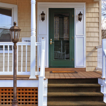 Porch remodel, trex, vinyl rails and posts, new door