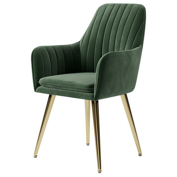 Modern Dining Chair Velvet Upholstered Dining Chairs With Arms, Set of 2, Green