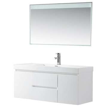 Vanity Art 48" Wall Hung Single Sink Bathroom Vanity With Resin Top, White