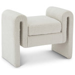 Meridian Furniture - Stylus Boucle Fabric Upholstered Bench, Cream, 31.5" Wide - Lend a contemporary touch to your home with this cream boucle bench from Meridian Furniture's Stylus collection. Featuring a unique design upholstered in rich cream boucle fabric, this bench is as original as it is comfy. Curved arms provide a resting place so your arms won't get tired while you sit and visit, watch TV, or read a book. This stunning bench is the perfect addition to any modern living space.