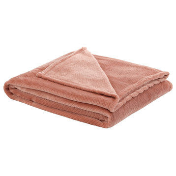 Blush Knitted PolYester Solid Color Plush Throw Blanket