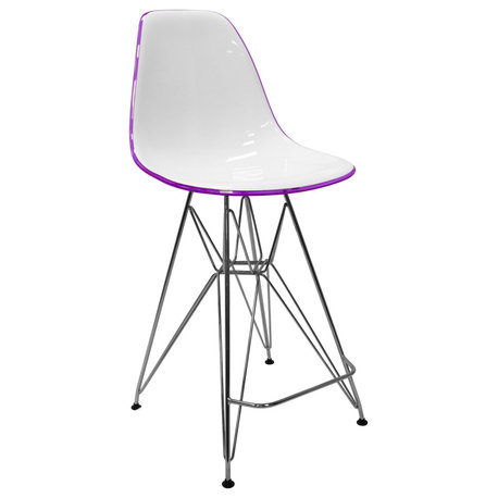 LeisureMod Cresco Acrylic Barstool With Chrome Base, White/Purple