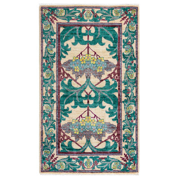 Arts and Crafts, One-of-a-Kind Hand-Knotted Area Rug Green, 2' 10" x 4' 10"