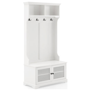 Crosley Furniture Sarah 4-Hook Traditional Wood Hall Tree with 2 Doors in White
