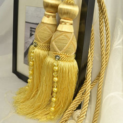 9 Colors QYM44 Polyester Curtain Tassel Tie Backs in Yellow Color - Window Treatment Accessories