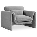 Meridian Furniture - Stylus Boucle Fabric Upholstered Chair, Grey - Impress family and guests alike with this Stylus boucle fabric chair. This modish chair oozes contemporary panache with its curved arms and unexpected design elements. Thickly padded seat and back cushions cradle your body in supportive comfort while the rich grey boucle fabric caresses the skin and leaves you feeling relax and recharged. A wood frame ensures that the chair withstands the rigors of daily use without losing its lovely yet contemporary look.