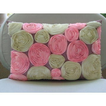 Blossom Bloom, 12"x18" Art Silk Pink Lumbar Pillow Cover