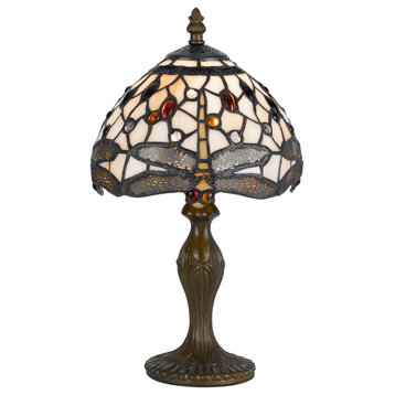 Benzara BM223642 Metal Body Tiffany Table Lamp Dragonfly Design Shade,Multicolor