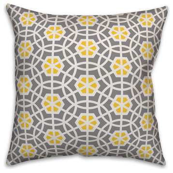 Gray and Yellow Geo Circles 18x18 Throw Pillow