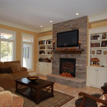 Custom Fireplace with Hearth, Mantle, TV and Built-Ins