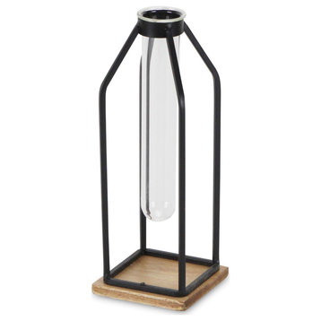 Black Tall Metal Stand With Glass Tube