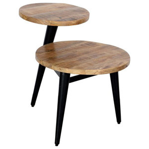 Round Mango Wood Coffee Table With Splayed Metal Legs Brown And Black Midcentury Coffee Tables By Benzara Woodland Imprts The Urban Port Houzz