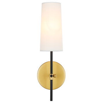 Brass And Black Finish And White Shade 1-Light Wall Sconce