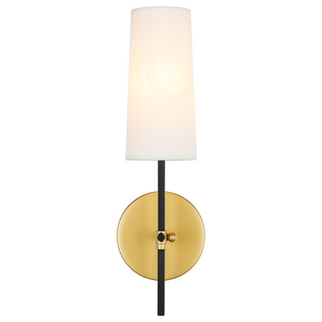 Brass And Black Finish And White Shade 1-Light Wall Sconce